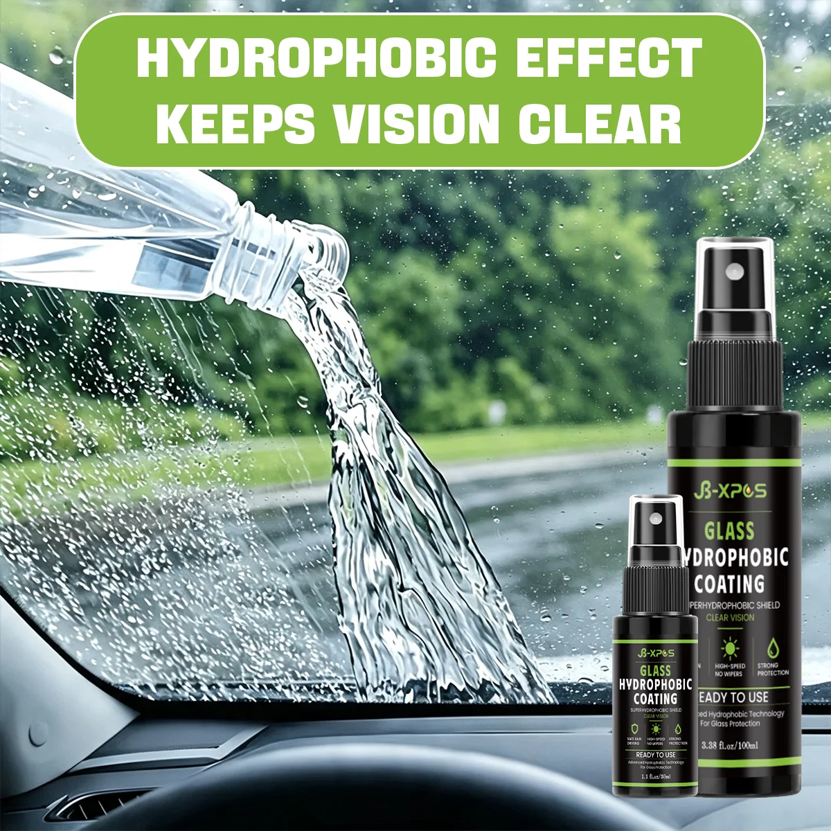 Auto Glass Hydrophobic Coating, Rain‑Repellent Water Bead Effect Protector For Vehicle Windshield Window Glass YT0503