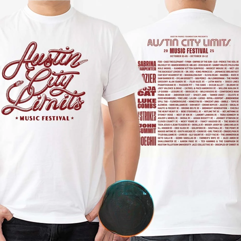 

Креатив музыкального фестиваля — футболка с круглым вырезом для фанатов с праздничным значком, элементами линейного монтажа и музыкальной личность для Followers