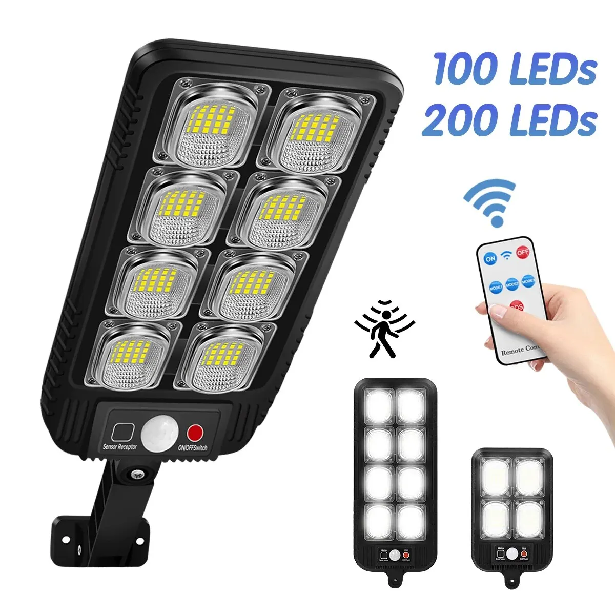 100/200led Solar Street Light IP65 Waterproof Solar Outdoor Motion Sensor Lights Solar Wall Light with Remote for Garden Yard