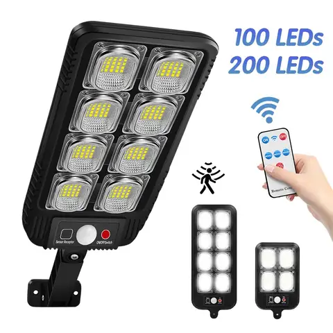 Farola Solar impermeable IP65 con Sensor de movimiento para exteriores, luz de pared con control remoto para patio y jardín, 100 o 200led