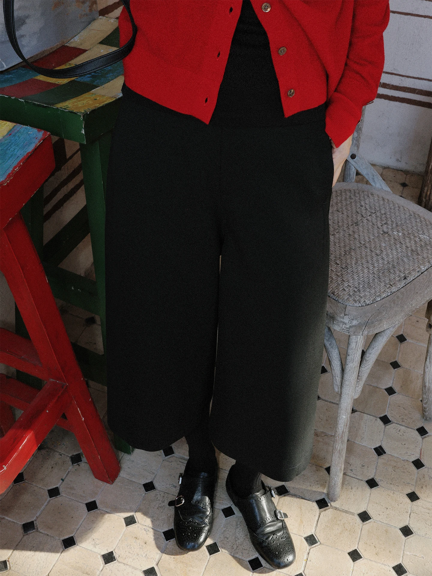 TT Casual Woolen Wide Leg Pants Women's High Waist Slimming Seven-Foot Spring Autumn New Sle Straight Leg Trousers