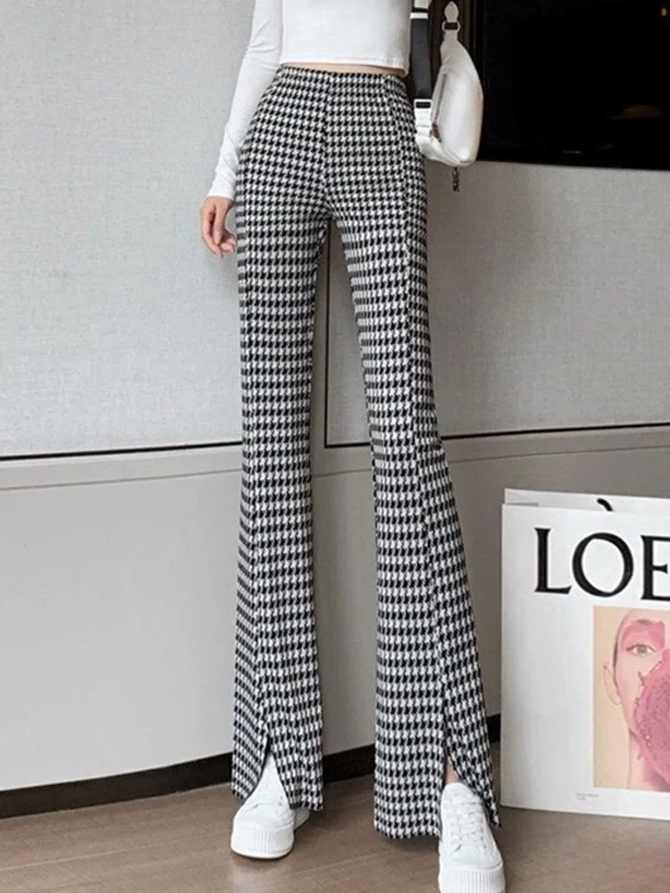 

Black Asymmetrical Ice Silk Pants Women's Summer Thin High Waist Tight Slimming Floor-Length Micro Flared Trendy Trousers