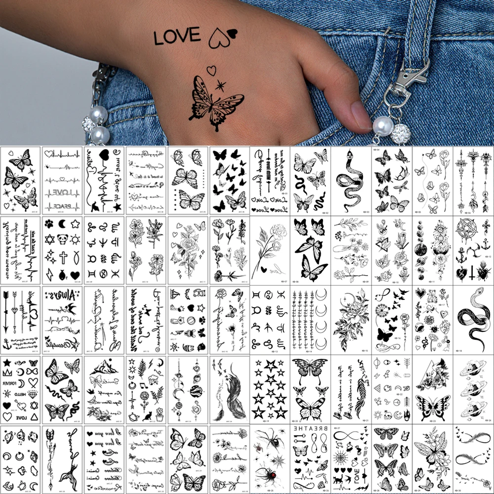 30pcs Small Hand Tattoo for Women Men Waterproof Temporary Tattoo Stickers Butterfly Flower Stars Snake Fake Tattoo Body Art