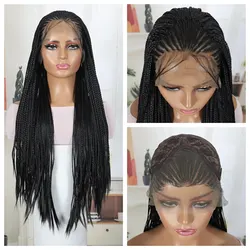 13*4 Box Braided Wigs Knotless Cornrow Braids Synthetic Black Hand Braided Wigs With Baby Hair For Women