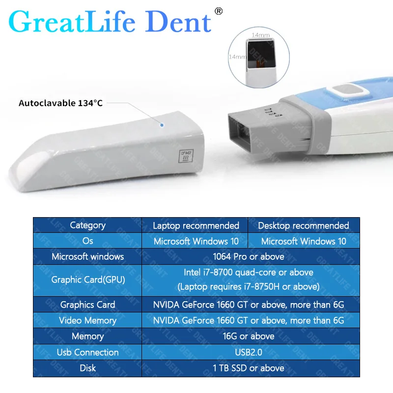 GreatLife Dent Dental Runyes 3.0 Pro Wewnątrzustny skaner 3D 3D z bezpłatnym oprogramowaniem CAD CMD Regeneracja ortodontyczna Zatwierdzony przez CE ISO