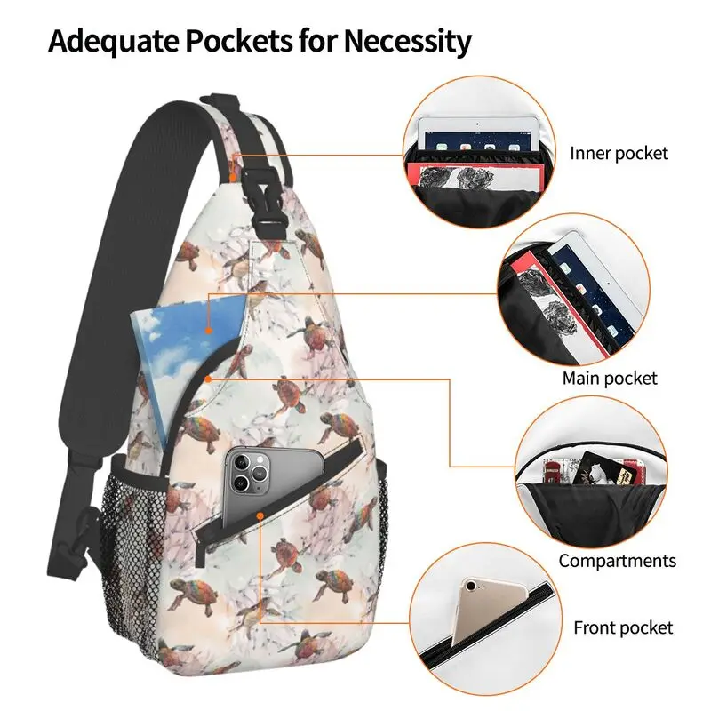 Bebê tartarugas estilingue mochila crossbody para homens, saco de peito personalizado oceano animal para viajar, mochila