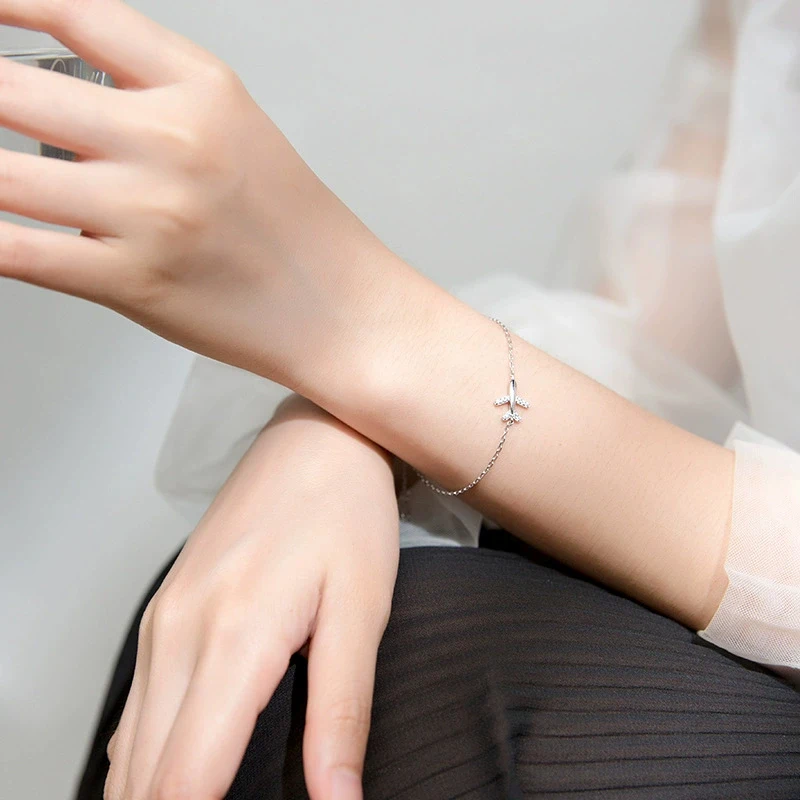 Modian Fashion 925 Sterling Sliver Luminous CZ Cute Mini Airplane Bracelet for Women Link Chain Korea Style Fine Jewelry Bijoux