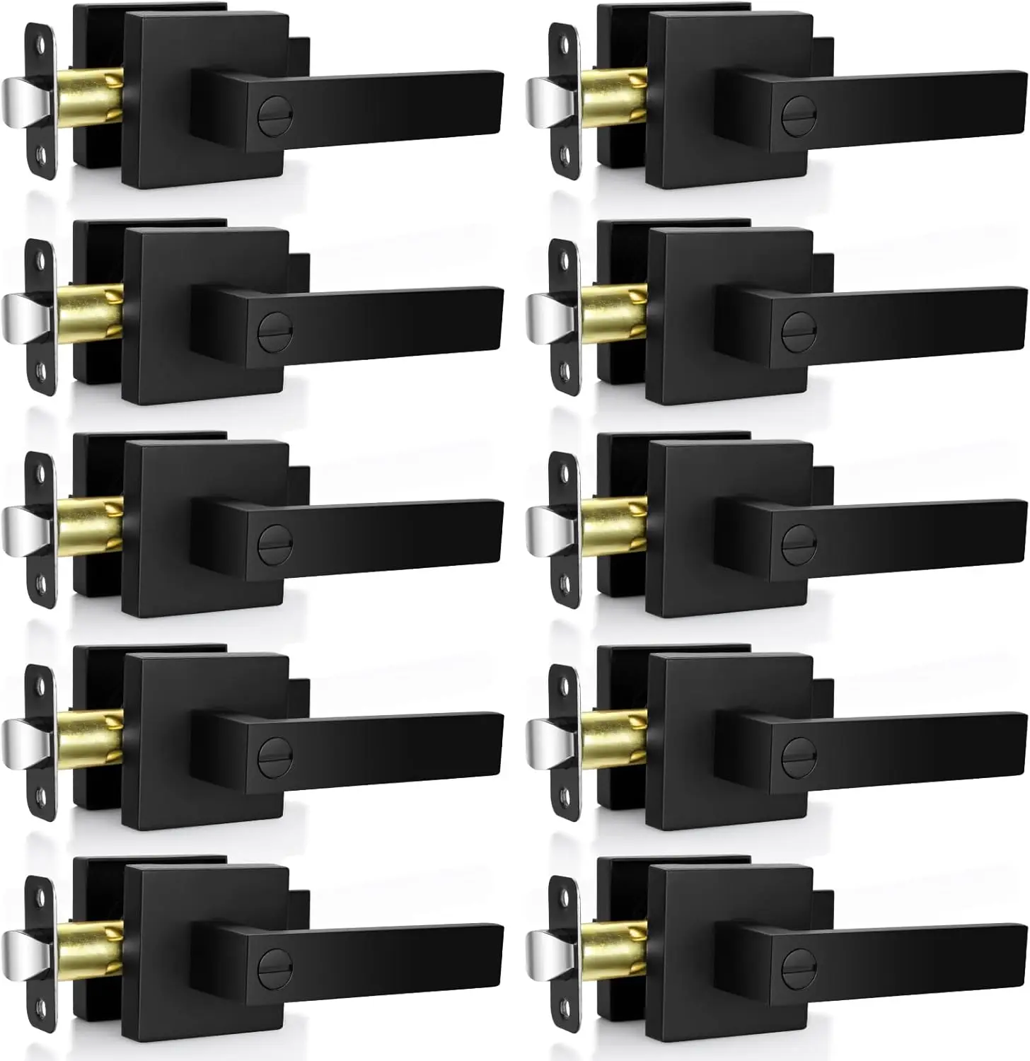 

10 Pack Privacy Door Levers Heavy Duty Door Locks Without Key, Matte Black Door Knobs Key less Flat Square