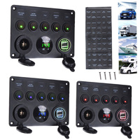 LED Rocker Switch Panel With Digital Voltmeter Dual USB Port 12V Outlet Combination Waterproof Switches For Car Marine Boat