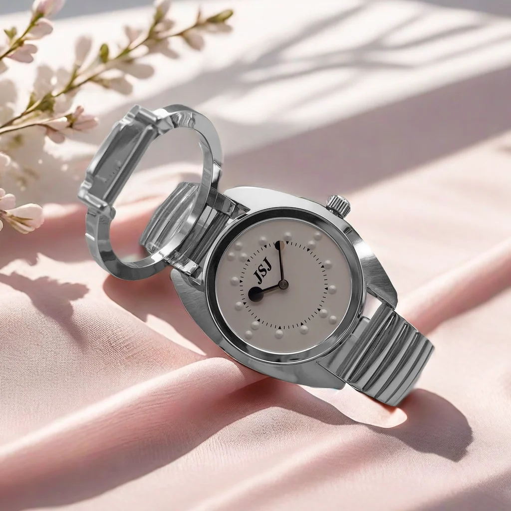 Braille Damen Taktile Uhr Expansion Band Rosa Zifferblatt