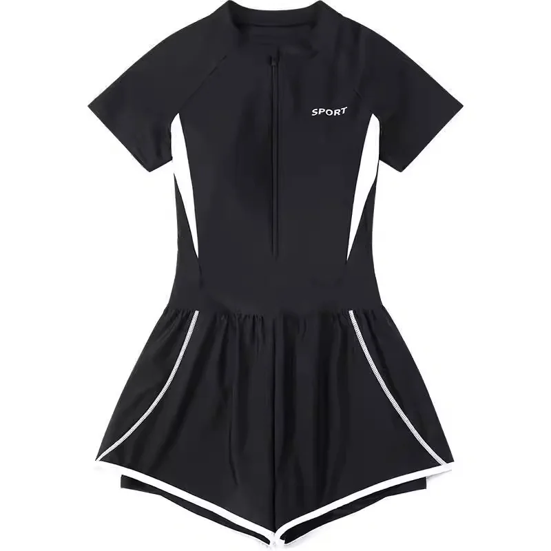Women Modest Swim Dress Front Zipper Tummy Control Slimming Affordable for Pool Vacation Double-layered Bottom Swing Skirt 2026