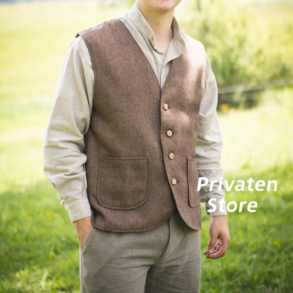 

Жилет для мужчин с узором «елочка» коричневый ретро британский классический деловой свадебный жилет Быстрая доставка chaleco hombre Vestir