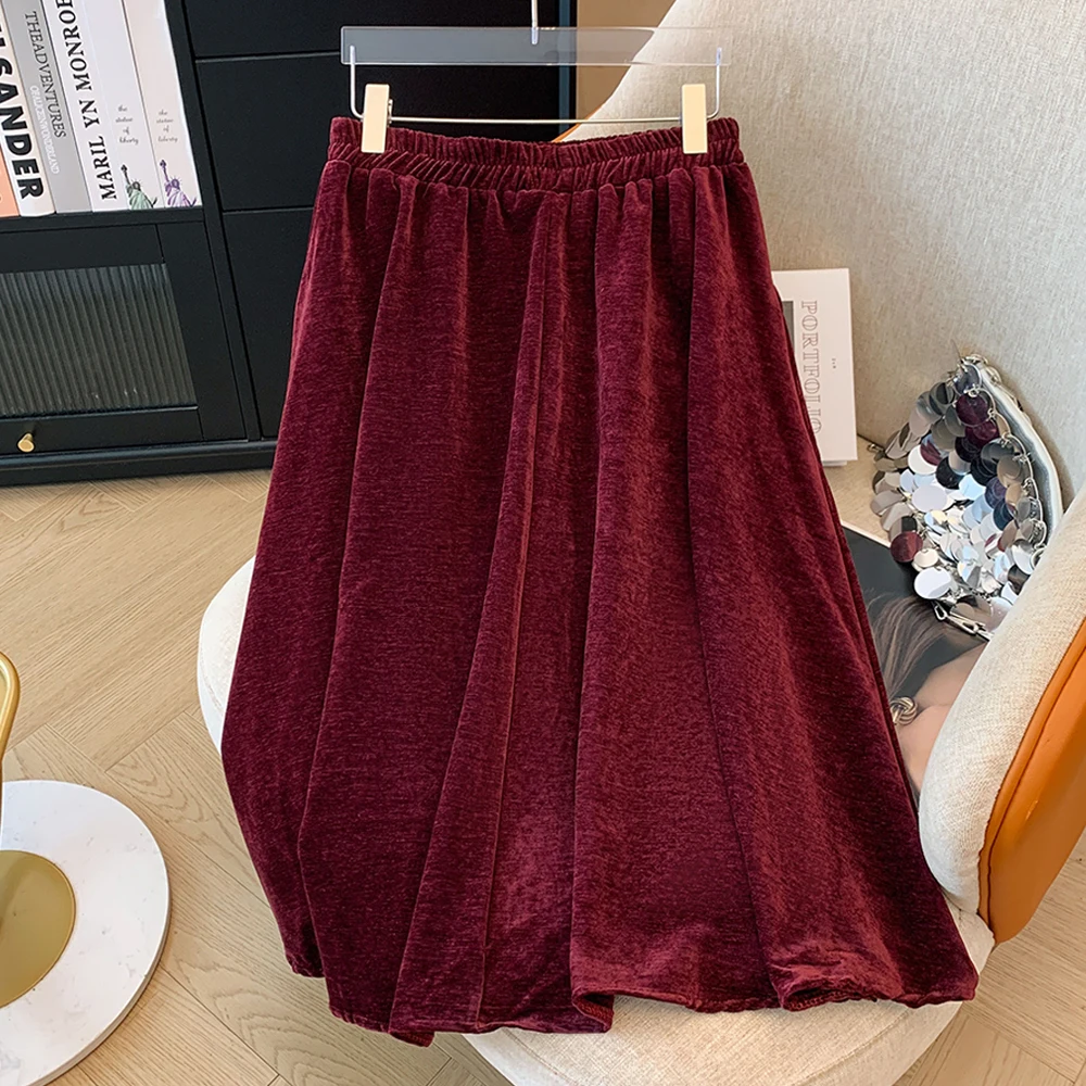 Spring and autumn plus size women\'s scarlet high-waisted canary skirt casual elastic waist comfortable skirt 2024 new clothing