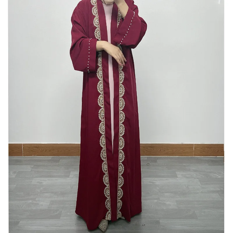 

Elegant and Exquisite Dubai Abaya Dress with Pearl Embroidery Lace Long Robe for Women Muslim Fashion