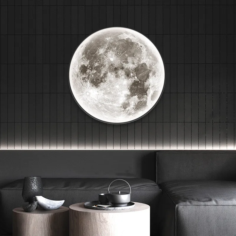 Lámpara de luna de pared 3D para decoración del hogar, luz LED regulable de 220v, accesorio de iluminación redondo para sala de estar y dormitorio