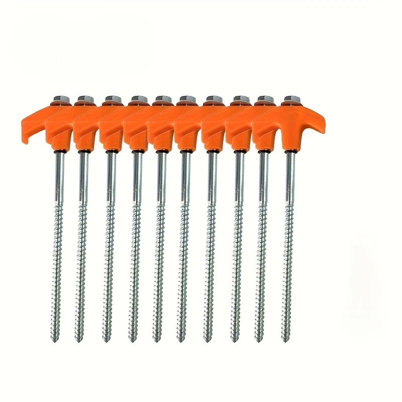 Orange Tent Stakes Set, Outdoor Camping Equipment Accessories, Anti-Slip Screw-In Tent Nails, Tents, Awnings and Sunshades with