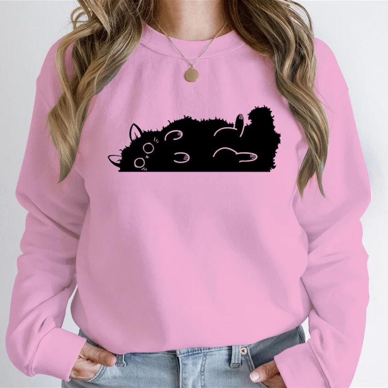 Cute Animal Lovers Sweatshirt Hoodie Women Round Neck Kawaii Cartoon Cat Print Fashion Casual Hoodies Unisex Cats Sweatshirts