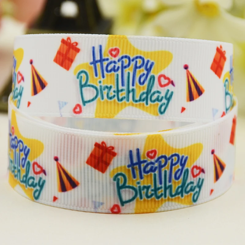 22mm 25mm 38mm 75mm birthday cartoon printed Grosgrain Ribbon party decoration 10 Yards satin ribbons