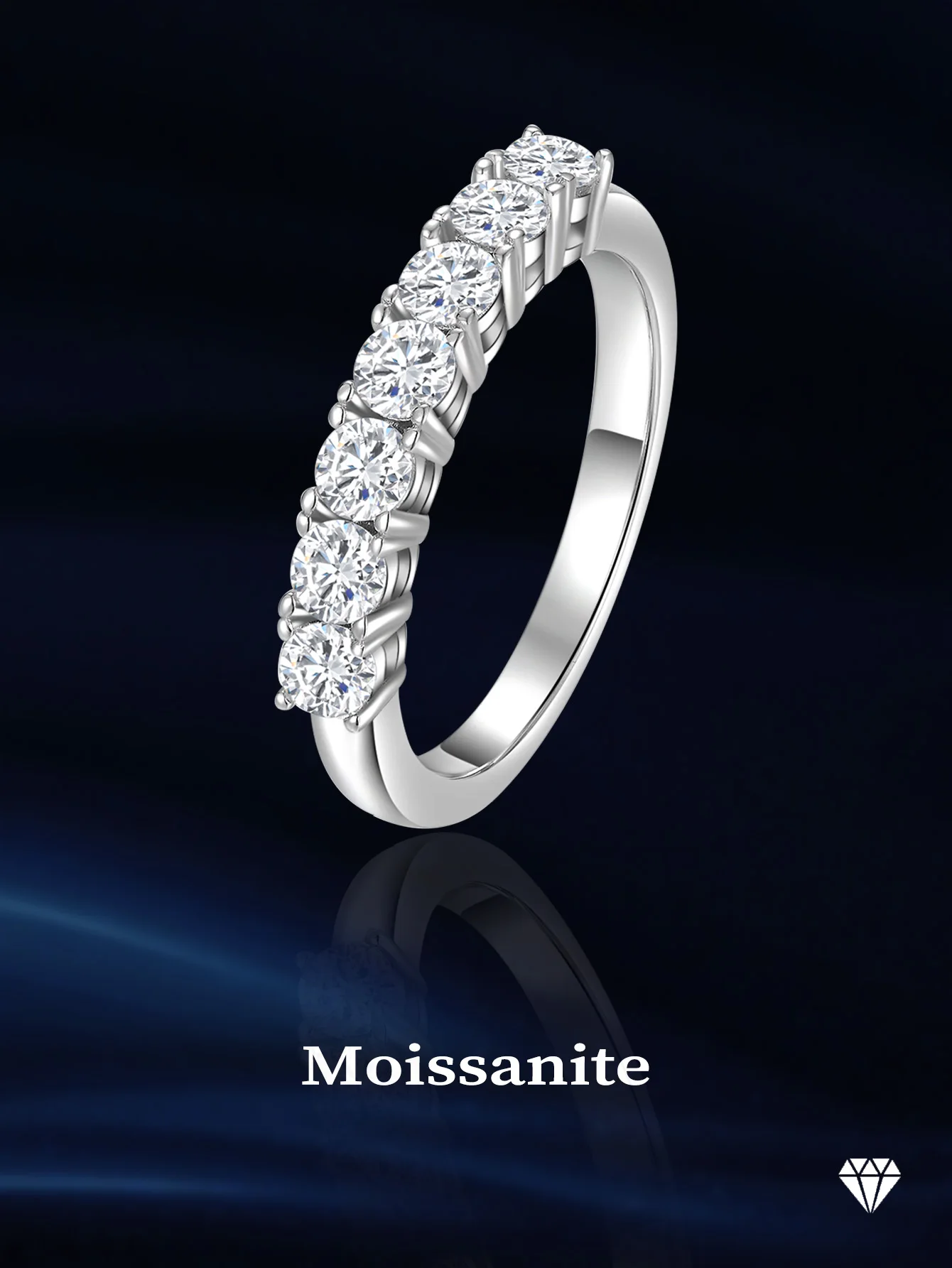 Classic 18K Platinum Plated VVS D Moissanite 7*0.1 Carat Ice Out 925 Sterling Silver Eternity Wedding Band Ring Stackable Ring