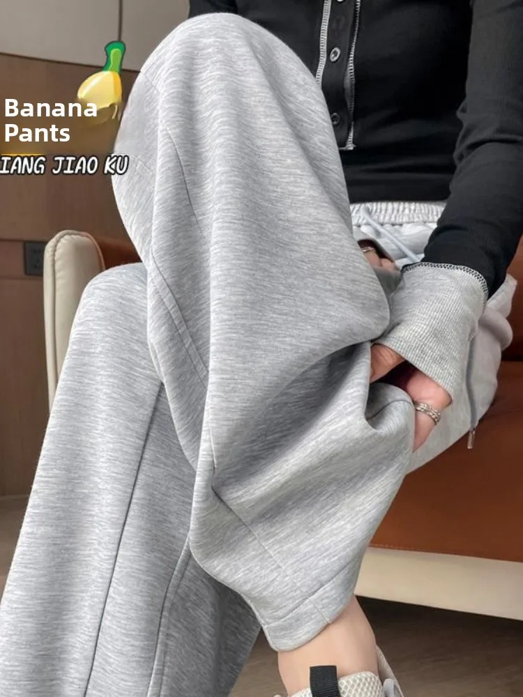 ay Fce Gefütterte, lässige Sporthose mit weitem Bein für Damen, hohe Taille, gerader Schnitt, Pendlerhose, koreanischer Faion, einfarbig