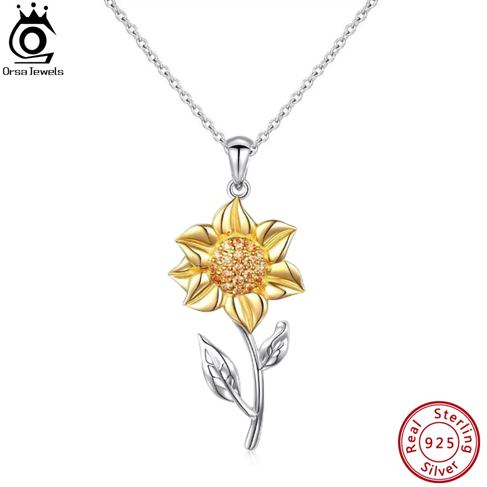 

ORSA JEWELS Flower Pendant Necklaces for Women 925 Silver Classic Sunflower Necklace Plant Aesthetic Jewelry Birthday Gift SN338