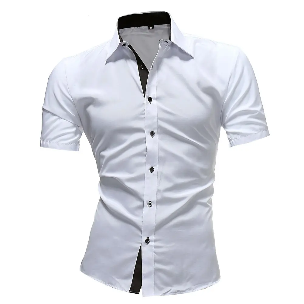 Men\'s Short Sleeve Party Resort Formal Shirt Hawaiian Beach T-Shirt Black Red White Short Sleeve Plain Collar Wedding Work Wear