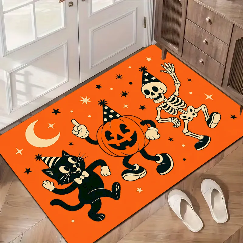 VIKAMA Halloween Dance Skeleton Floor Mat Quick Drying Water Absorbing Carpet Entrance Anti Slip Carpet Home Decoration