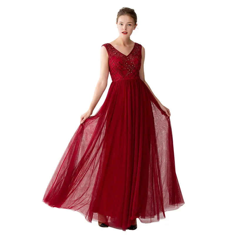 

Women V-Neck Evening Formal Dress Gown Bridesmaid Lace Long Dress Wedding Party Formal Cocktail Prom Dresses New