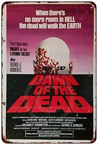 Tin Sign Dawn of The Dead Movie Poster Reproduction Metal Sign 8 x 12