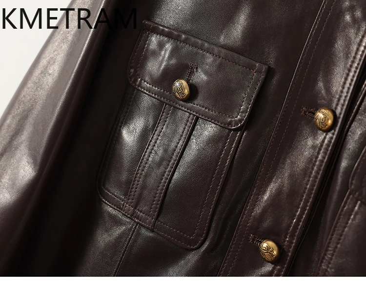 100 % Top Schicht Schaffell Jacke Frau Vintage Braun Echt Leder Jacken Kurze Outer Herbst Kleidung 2025 Frauen veste femme