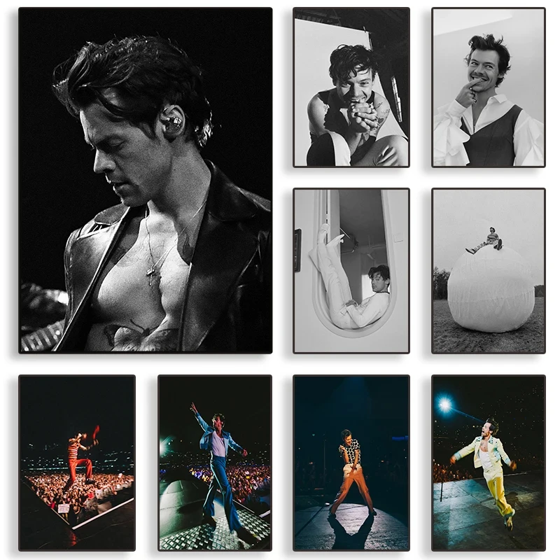 Famous Pop Singer Harris_Styles Black and White Vintage Posters Canvas Painting Prints Wall Art Picture for Bar Cafe Room Decor
