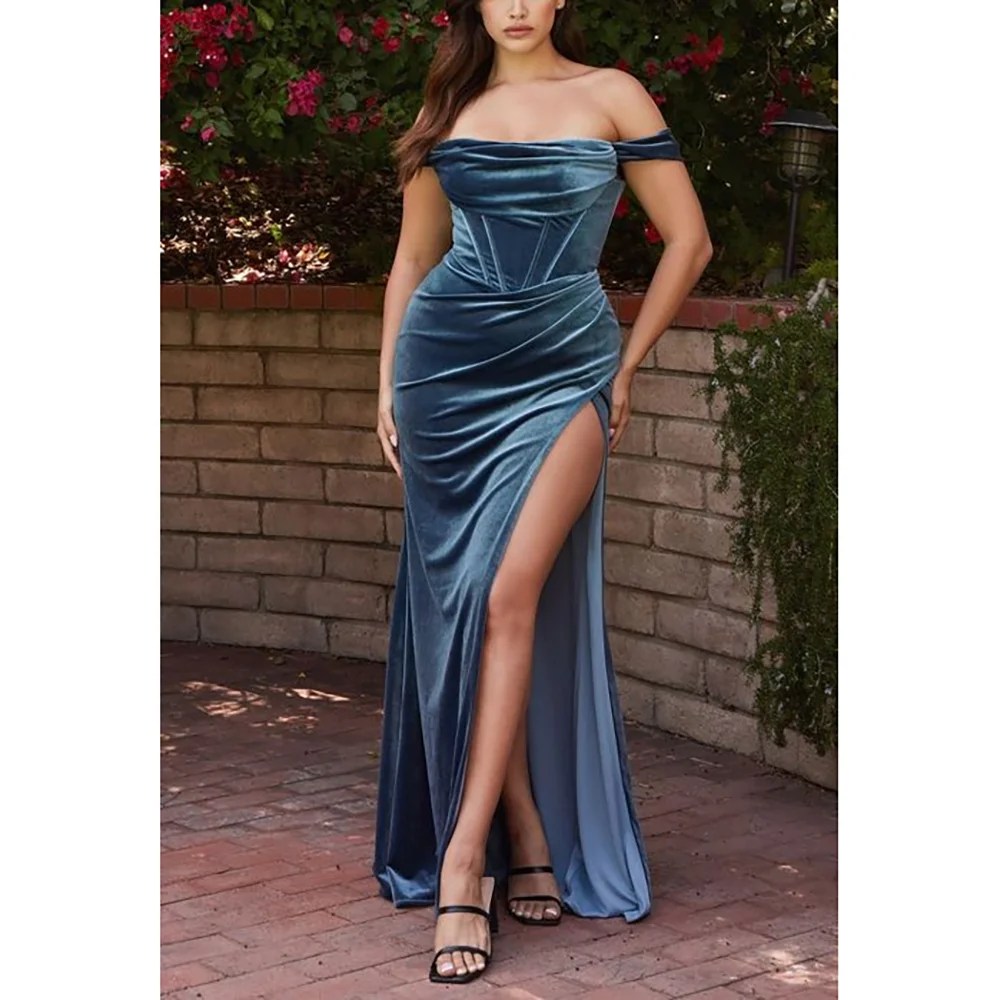 

Customized Elegant Velvet Side Slit Long Dresses For Banquet 2025 New Woman Evening Party Dresses Prom Gowns Sizes Available