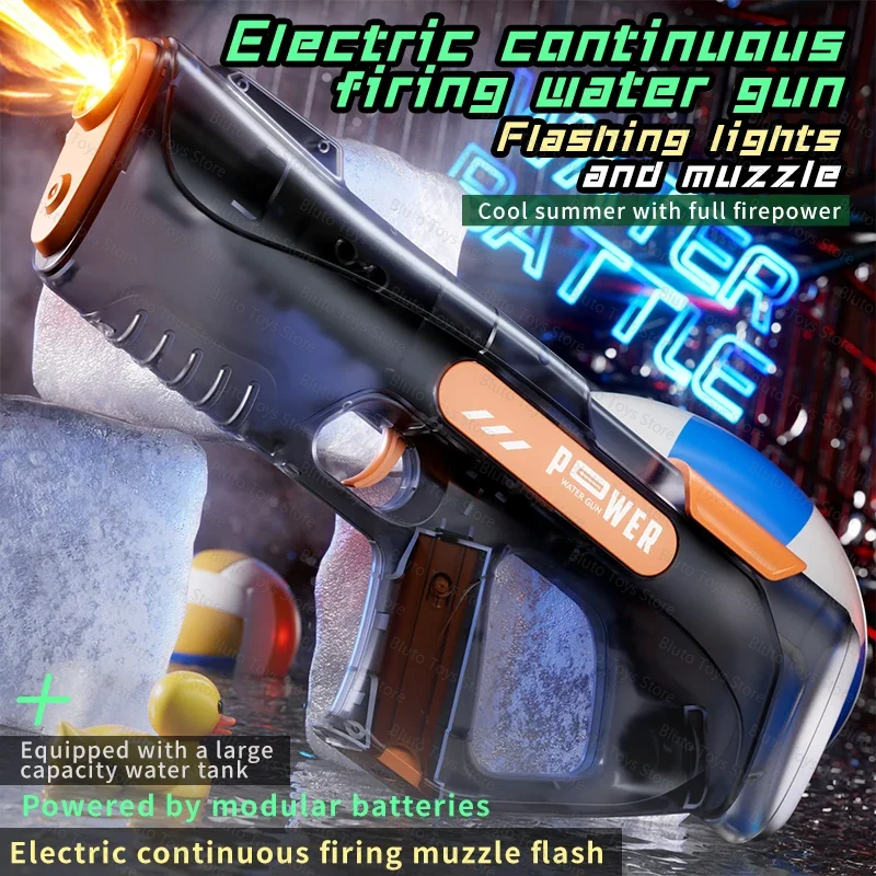 Electric Water Gun with Visual Transparent Body 8M Long Range Continuous Firing Water Blaster Summer Outdoor Beach Pool Toy