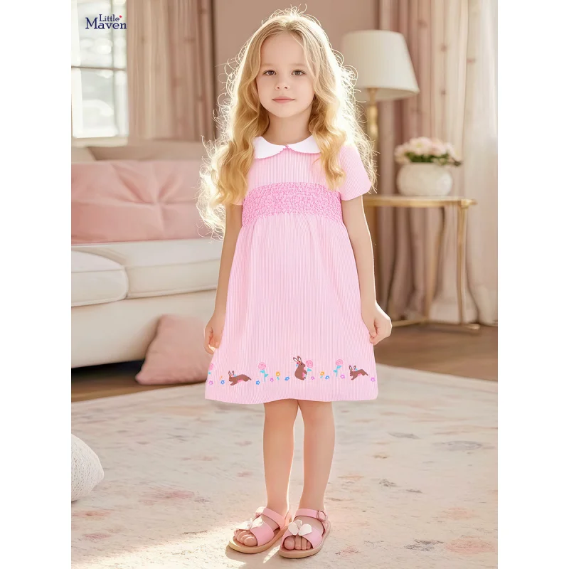 

2025Girls' Summer New European and American Style Cotton Short Sleeve Dress