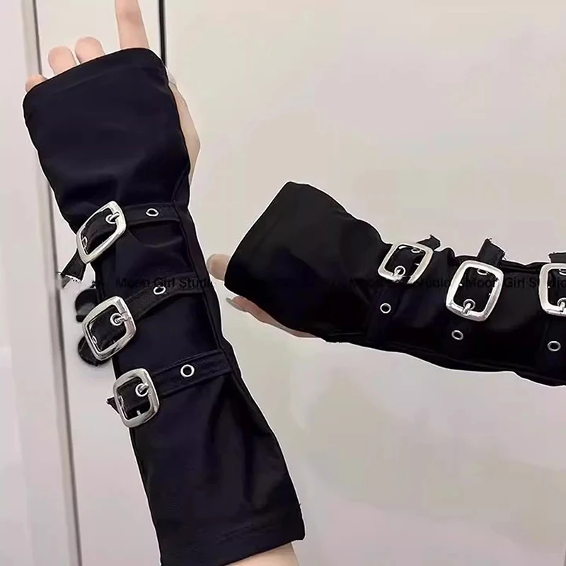 

Y2K Personalized Buckle Punk Style Women's Fingerless Gloves Luo Hip Hop Style Stage Performance Street Dance Sleeves