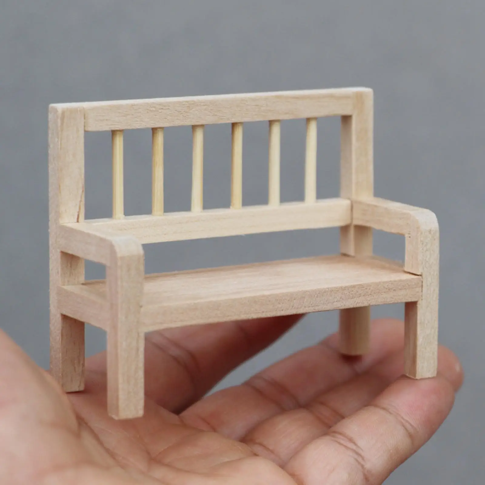 1/12 Scale Dollhouse Park Bench Mini Wooden Chair DIY Crafts Dollhouse Furniture