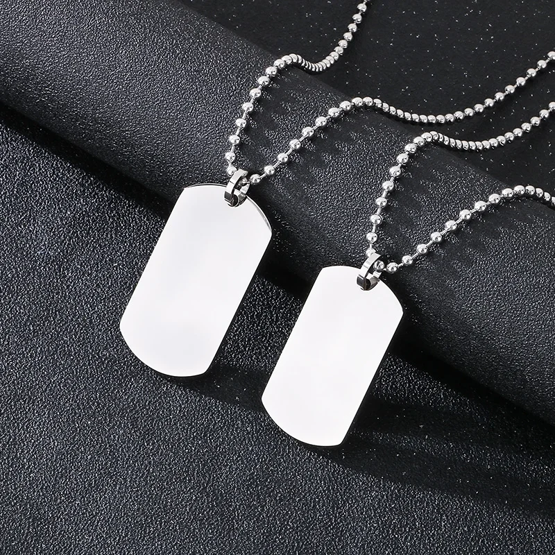 One Pair Women Mens Stainless Steel Shiny Military Dog Tag Pendant Necklace Ball Chain 3mm 24'' High Polished