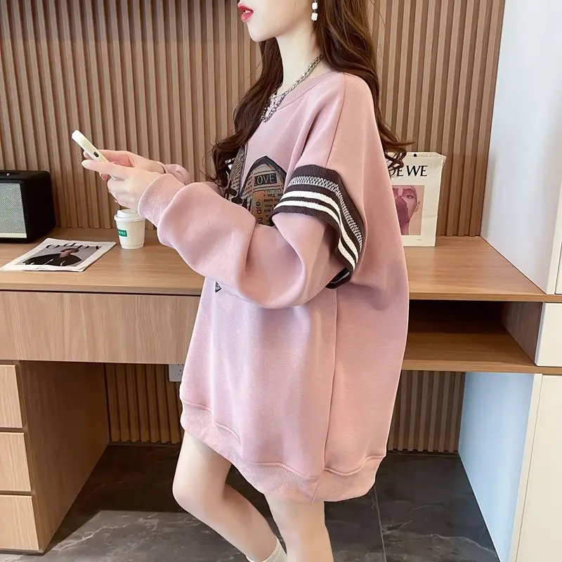 Popular Design Sweatshirt for Women Loose Slimming and Stylish Age-reducing Printed Velvet Top