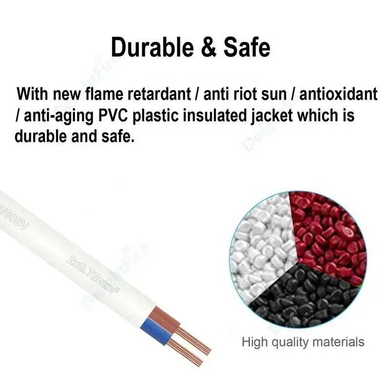 0.75mm2 النحاس النقي PVC سلك مغمد 2 الأساسية VDE RVV كابل الطاقة المرن لشريط LED الإضاءة سيارة السيارات سلك الطاقة لتقوم بها بنفسك المشروع