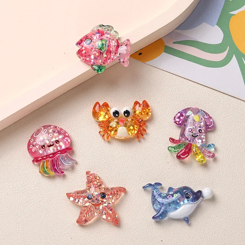 5pcs Cartoon Resin Flatback Cabochons for Diy Jewelry Making Crafts Material bling ocean series starfish whale