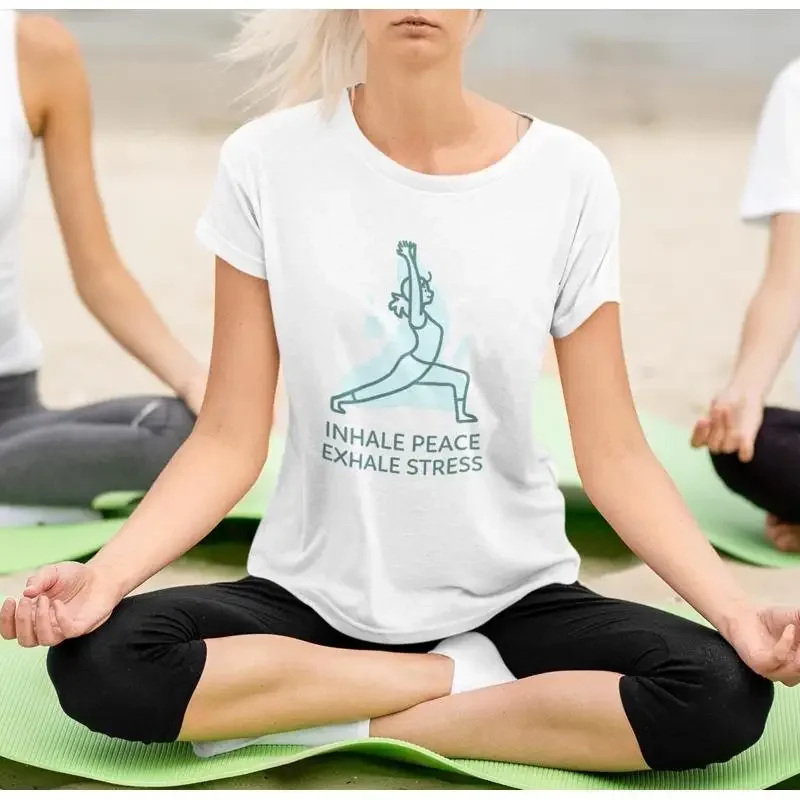 T-shirt de yoga, inhale la paix, exhale le stress, vêtement teint en pièce, vêtements de méditation, relaxation, pleine conscience, haut, vêtements