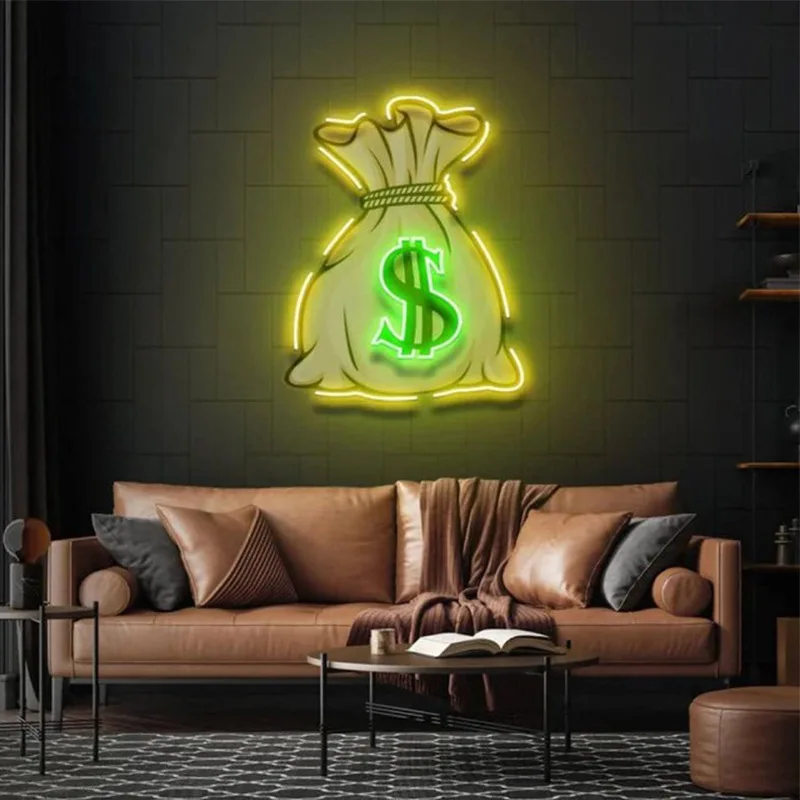 

Dollar Purse Shaped Acrylic Neon Lights Sign for Restaurant Shops Mood Light Glowing Money Bag Wall Ceiling Lighting Home Decors