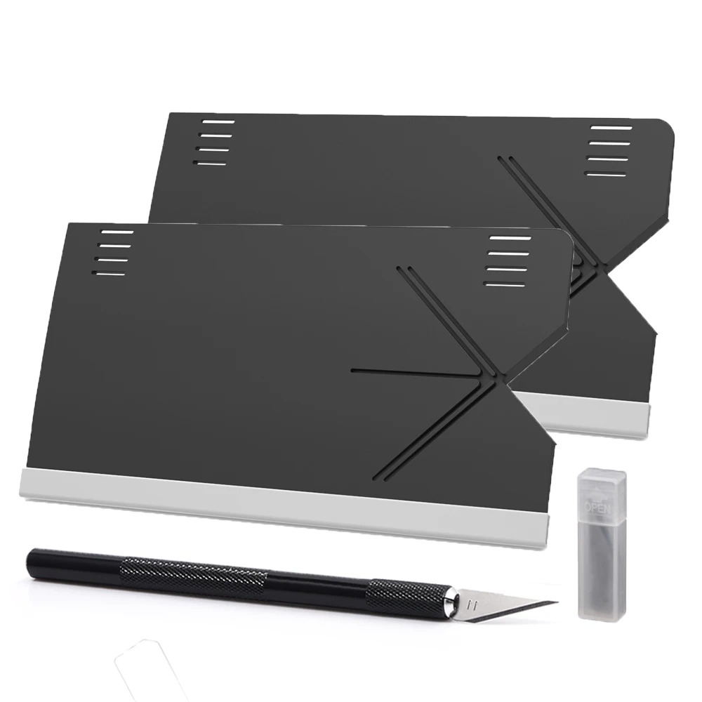 EHDIS 2PCS Plastic Edge & Corner Cutting Template Precise Film Wrapping Cutter Tool 2-In-1 Cutting Guide Scraper with Wool Felt