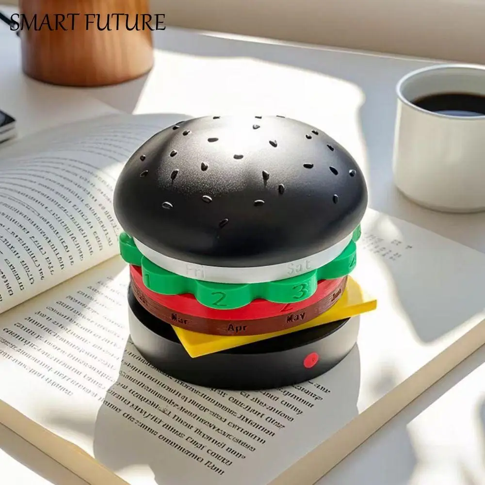 

Creative Hamburger Perpetual Calendar Non-slip Bottom Reusable Rotating Desk Calendar Stable Decorative