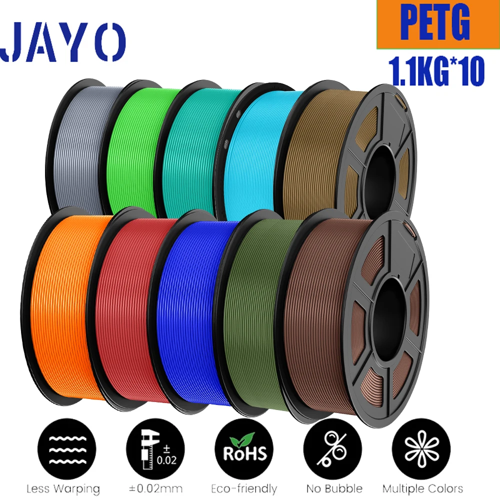 JAYO 10 Rollen pla plus/petg /pla/pla+2.0/skdc Mehrfarbiger 3D-Filamentdrucker 1,75 mm FDM 100 % kein Blasen für 3D-Druckermaterialien