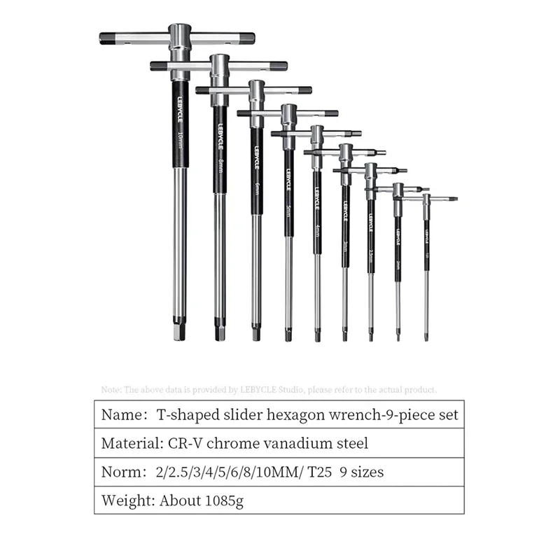 LEBYCLE MTB 9PCS T-Shaped Hex Wrench Set 2.5 3 4 5 6 8 10mm T25 Bike Install and Remove Repair Tool for MTB and Road Bikes