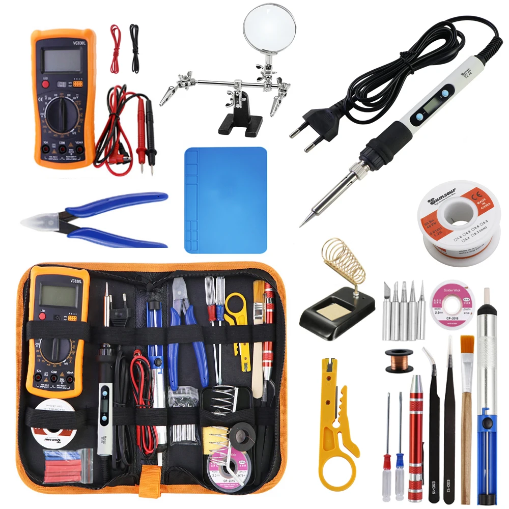 Electric soldering iron Kit Set Adjustable Temperature Digital Display Welding Station Heat Insulation Working Mat Repair Tools