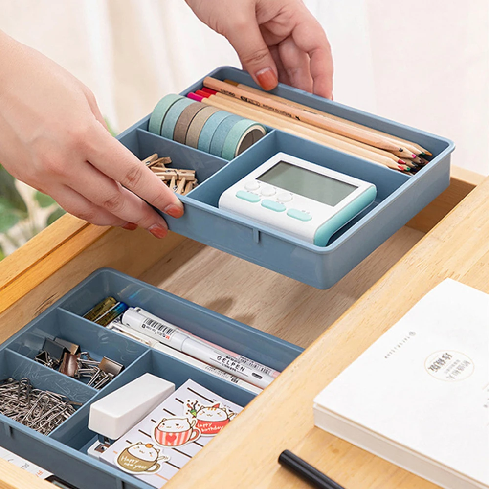 Desk Drawer Organizer Case 4 Grids Plastic Sundries Stationery Storage Box Home Office Drawer Divider Cosmetics Container