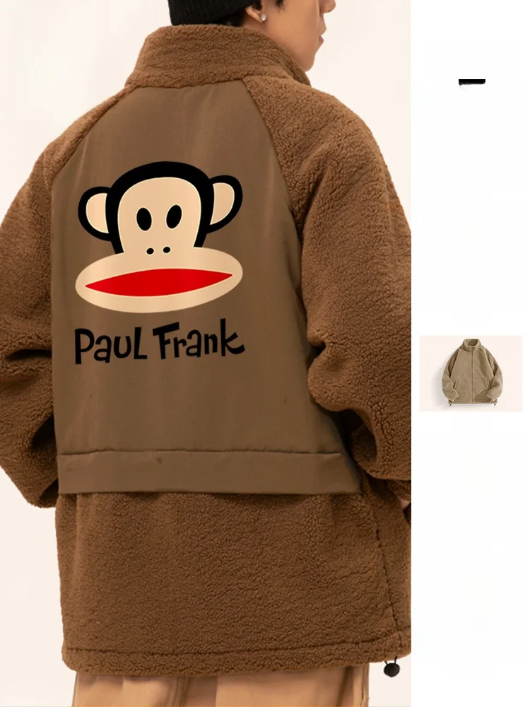 

Мужская утепленная куртка с флисовой подкладкой и воротником-стойкой из овечьего бархата, теплая осенне-зимняя куртка, молодежная модная уличная одежда