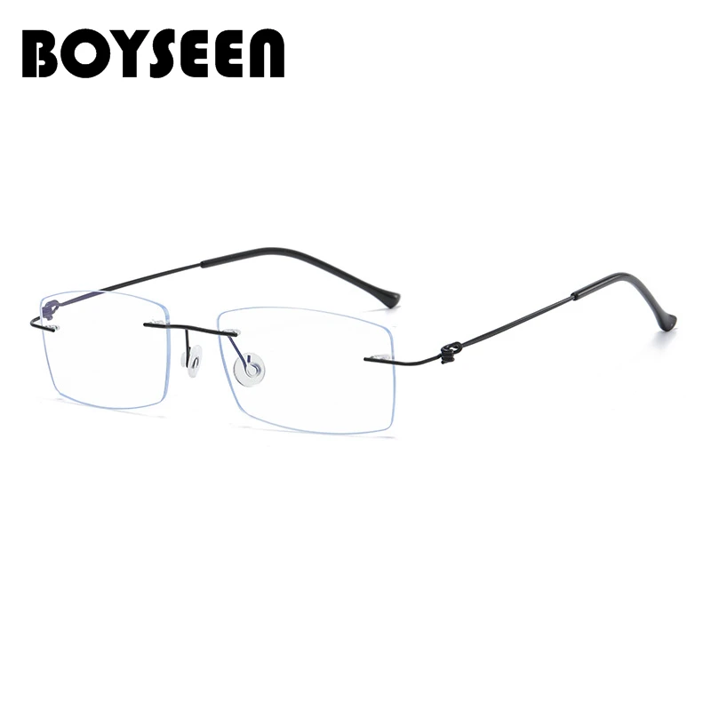 Ultra light square titanium frameless presbyopia glasses anti blue light flat glasses frame can be matched with prescription